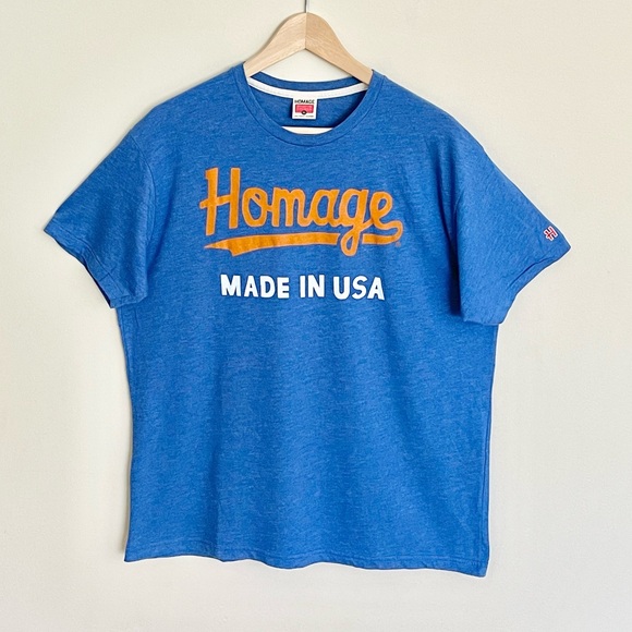 Homage “Made In USA” Graphic Logo Blue Orange T Shirt Adult size XL - Picture 2 of 7